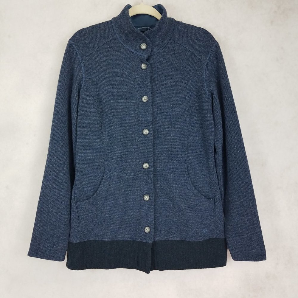 Mountain Hardwear Cardigan Sweater Recycled wool Button front Navy Blue Women L